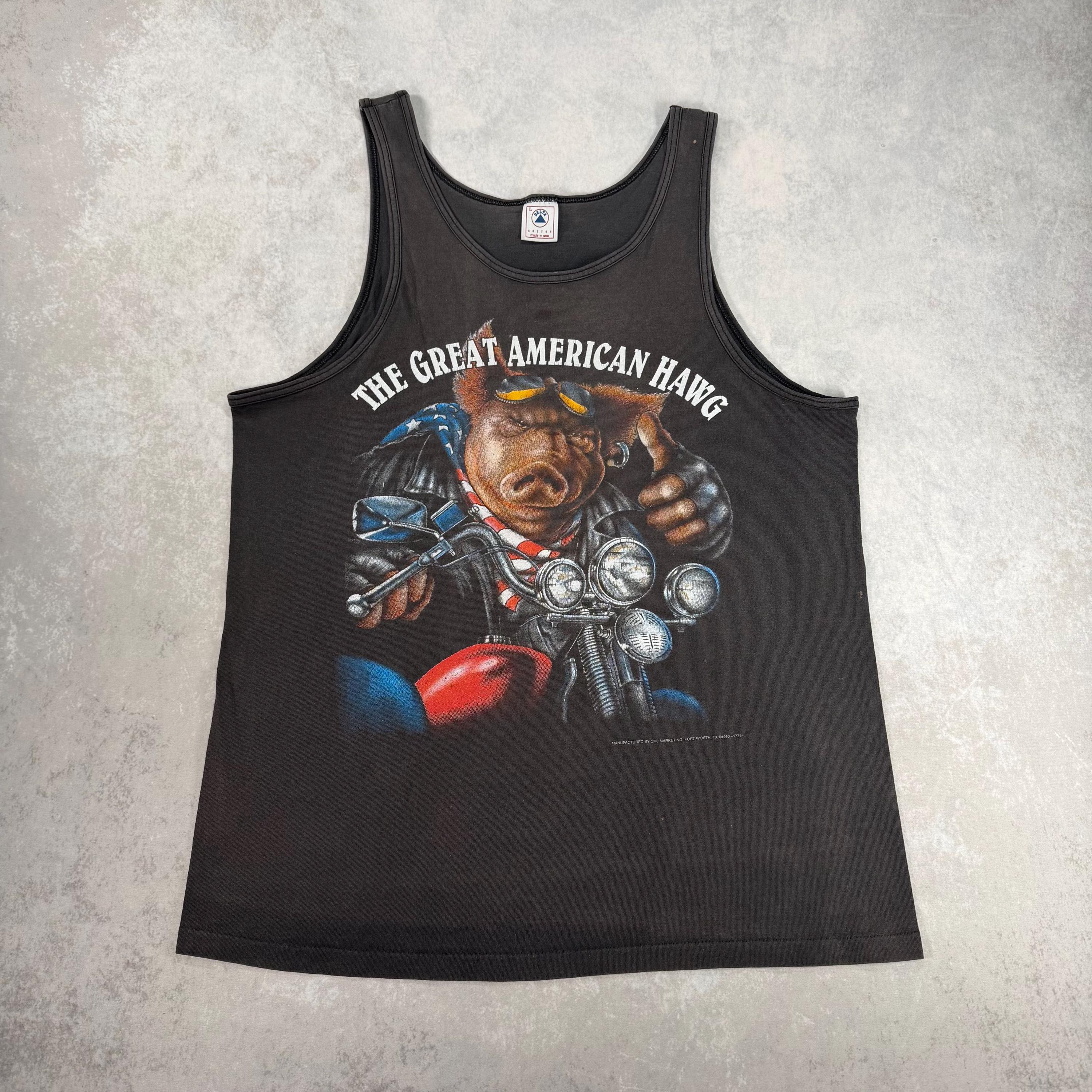 Vintage 1993 the Great American Hawg Motorcycle Tank Top, Large