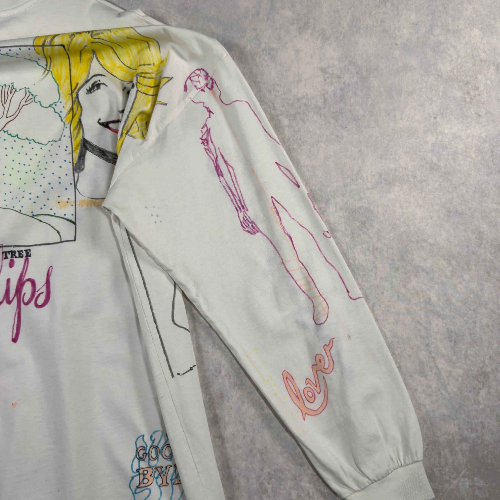 Sinja Hamilton 1 of 1 Hand Drawn Art Long Sleeve T-shirt White Sz 