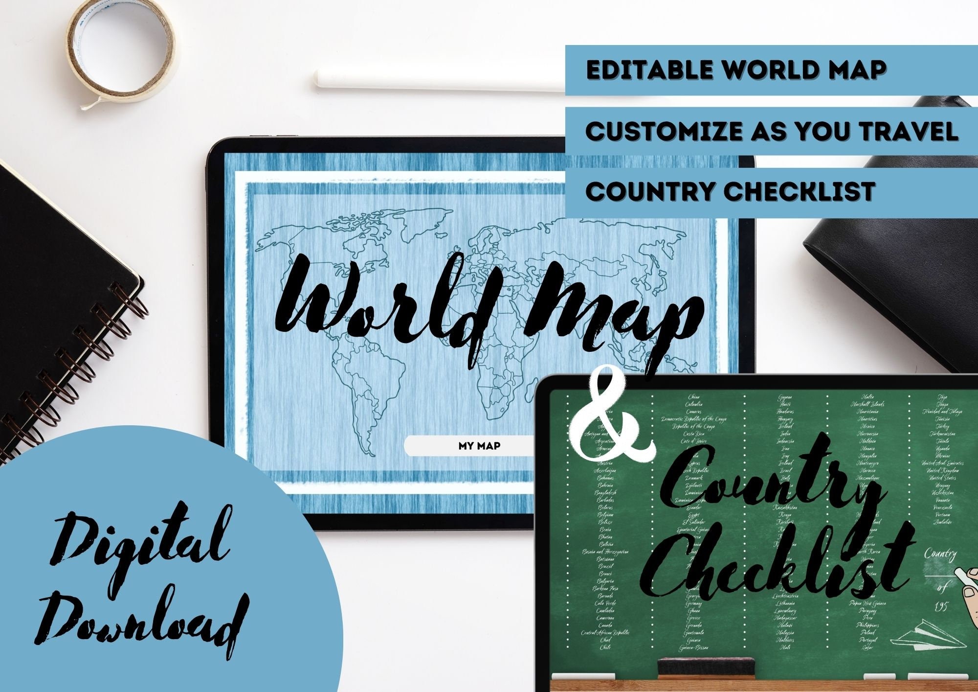 Digital World Map Country Checklist Travel Backpackers Etsy