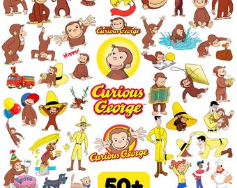 Curious George PNG Bundle 50+ Cute Monkey Cliparts - Digital Download - 300 DPI Transparent Background for Sublimation, Cricut, Party Decor