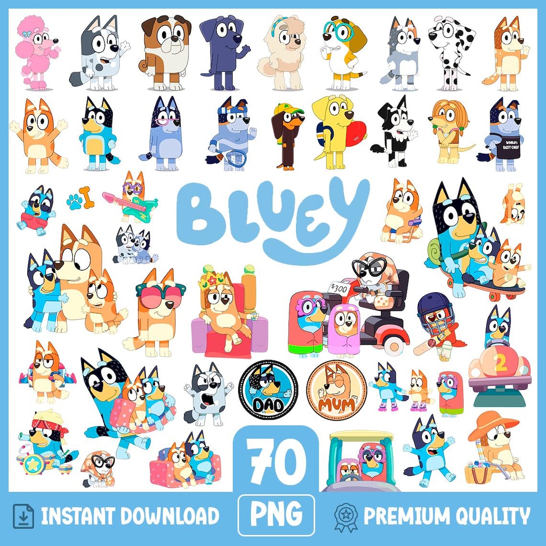 Bluey PNG Bundle 70+ High Resolution Clipart – Digital Download – Cute ...