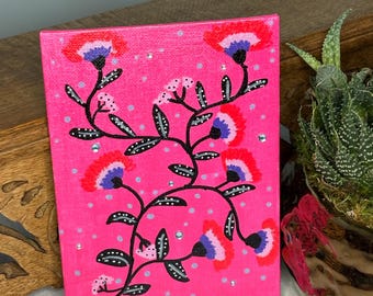 Cuadro floral rosa, llamativo y brillante, gráfico de 5 x 7