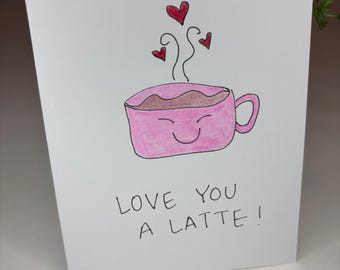 Te amo un café con leche Taza de café con leche dibujada a mano con vapor de corazón Tarjeta de felicitación de 4x6