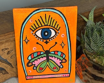 Mal de ojo/Polilla Pintura gráfica atrevida y brillante de 5x7