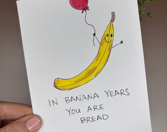 Tarjeta de cumpleaños divertida con un plátano: Tarjeta de felicitación de 4x6 dibujada a mano