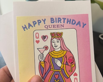 Feliz Cumpleaños Reina Tarjeta de 4x6 pulgadas en blanco por dentro