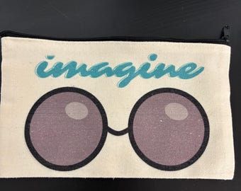 Bolsa de lona con cremallera "Imagina con gafas de sol" de 8,3 x 5 pulgadas
