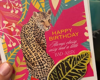 Feliz Cumpleaños Elegante, Atrevida, Genial Leopardo 4x6 tarjeta en blanco