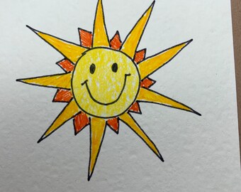 Otro año alrededor del sol dibujado a mano en tarjeta de felicitación Kraft de 4x6
