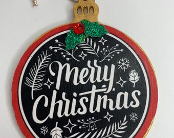 Adorno navideño de madera: decoración navideña con técnica decoupage (6,35 cm)