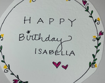 Tarjeta de cumpleaños personalizada con flores dibujadas a mano