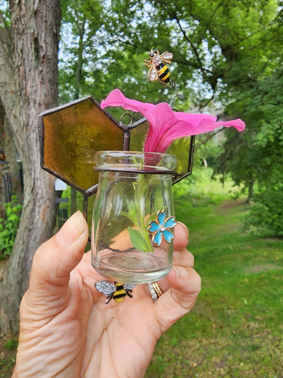 Propagation Jar, Stained Glass Honey Combs With Small Jar Etsy