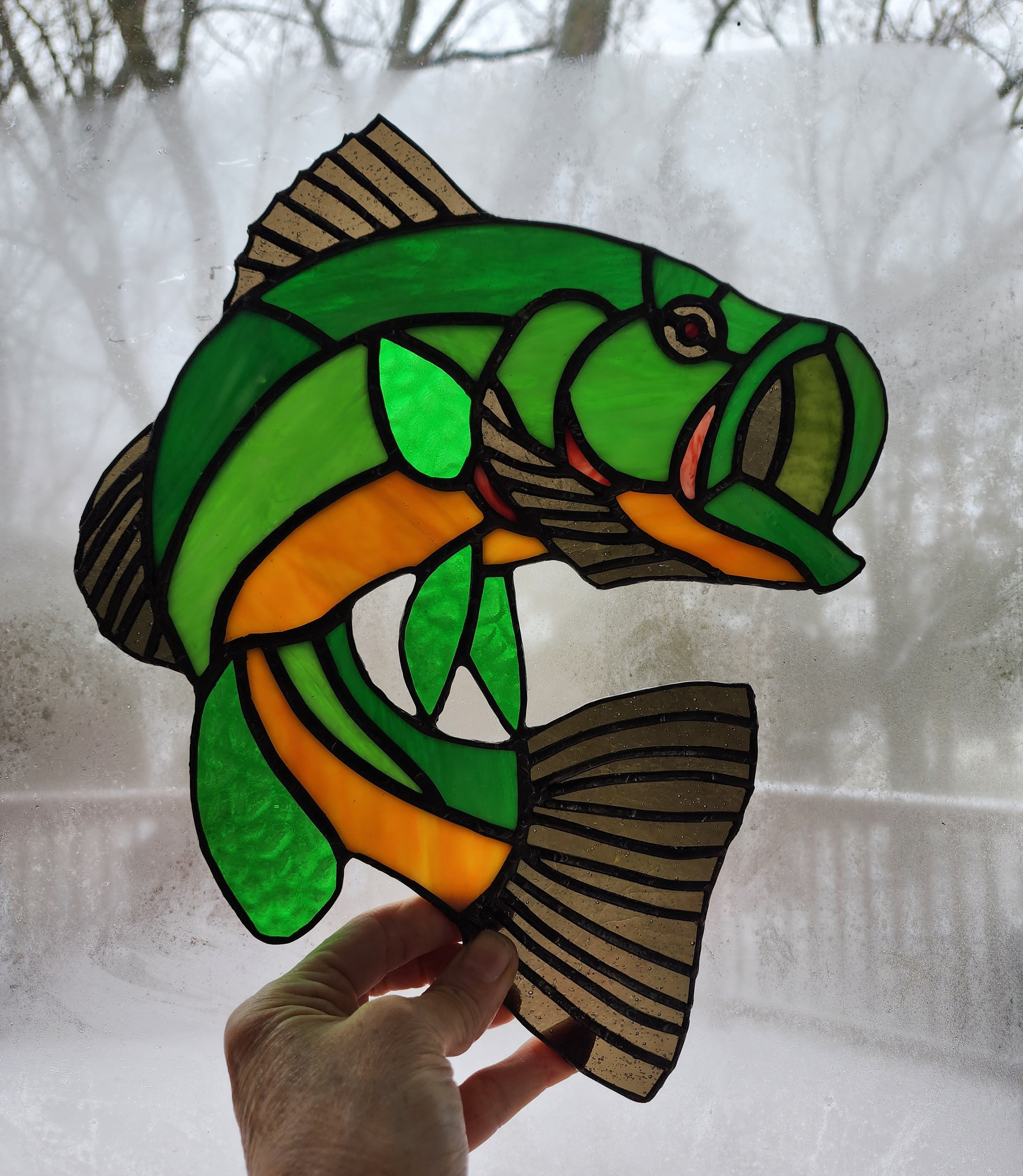 Stained Glass Bass fish Panel Fathers Day Man Cave Etsy