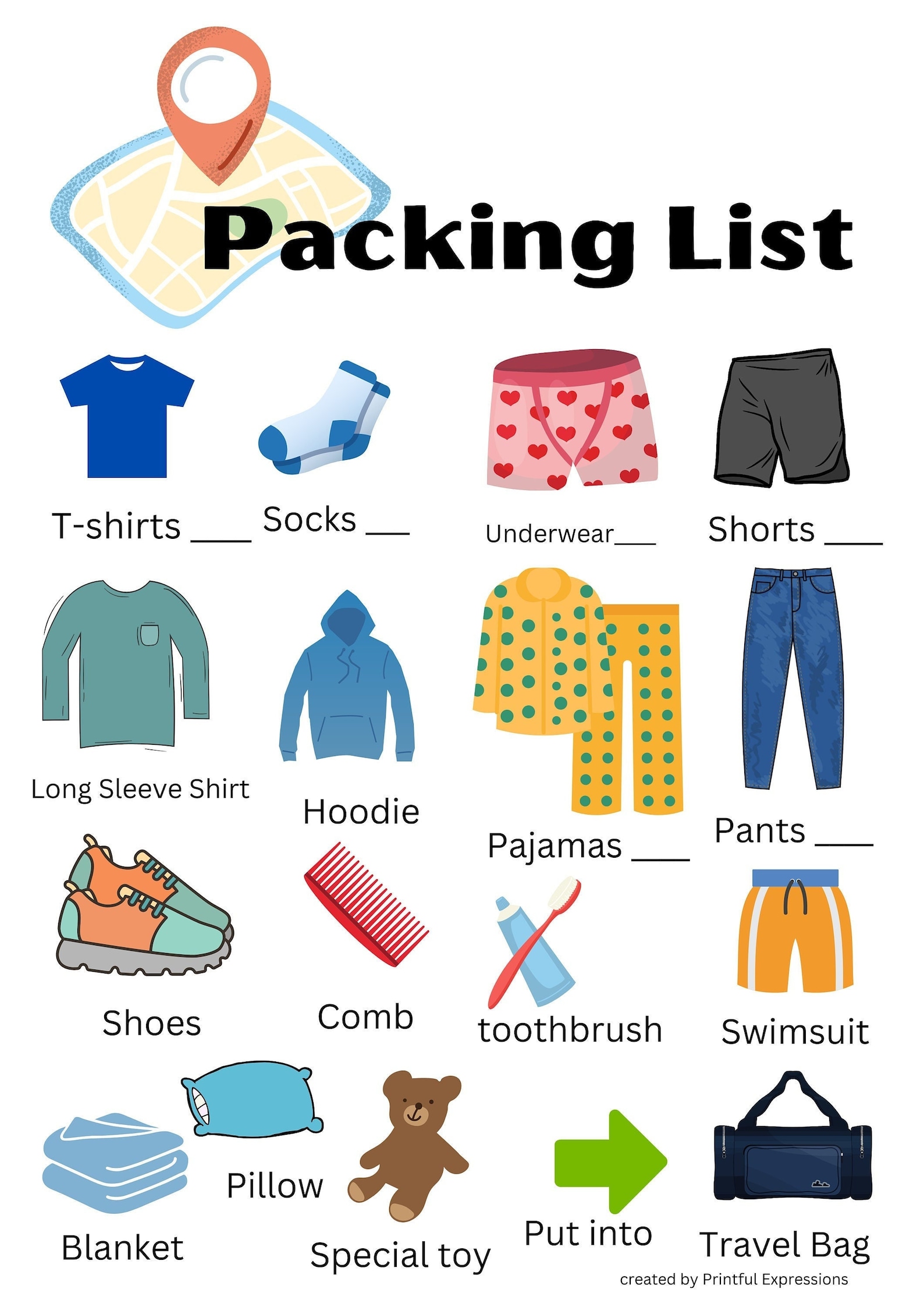 Kids Packing List Printable Packing List Vacation Packing for Kids ...