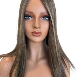 European Human Hair Silk Hair Hairtopper 8x8 cap 16" Length/Light Ash brown with Blonde Highlights/ Hairtopper for Women with Thinning Hair