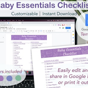 Baby Essentials Checklist Google Docs Template, Baby Registry Checklist Printable, Newborn Essentials, Baby Must Haves List, Baby Checklist