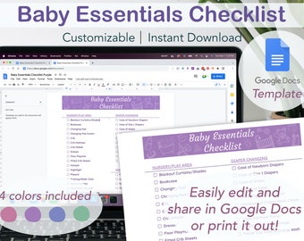 Baby Essentials Checklist Google Docs Template, Baby Registry Checklist Printable, Newborn Essentials, Baby Must Haves List, Baby Checklist