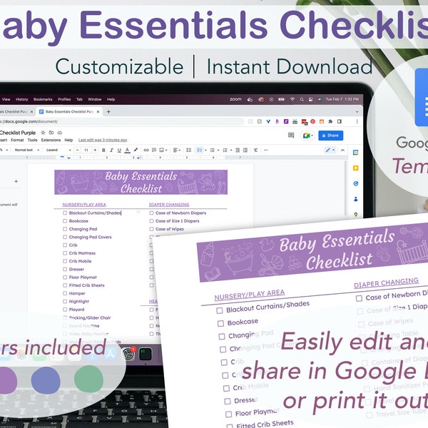 Baby Essentials Checklist Google Docs Template, Baby Registry Checklist Printable, Newborn Essentials, Baby Must Haves List, Baby Checklist