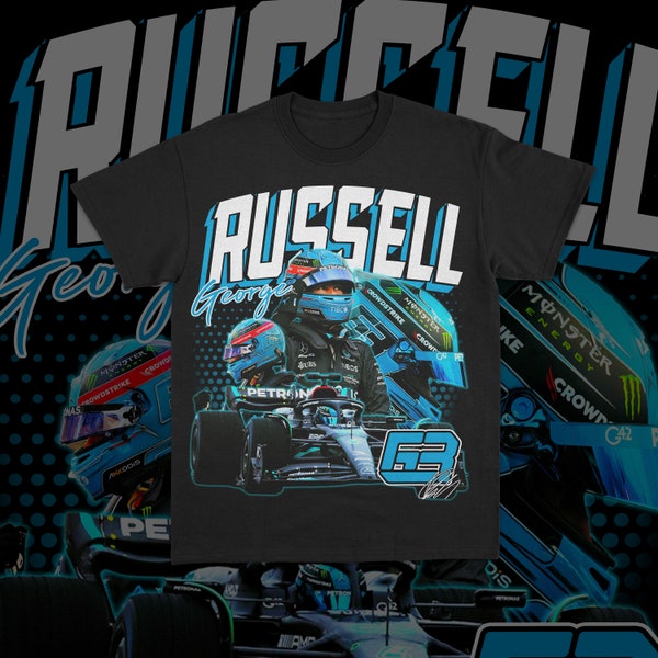 George Russell Formel-1-Rennen-T-Shirt, F1 2024 Helm-Hemd, George Russell Mercedes F1-T-Stück, Geschenke für George Russell-Fan, F1-Geschenke