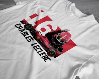 Charles Leclerc F1 T-Shirt 16, Formel-1-Shirt, Motorsportkleidung F1, Scuderia Ferrari F1 T-Shirt