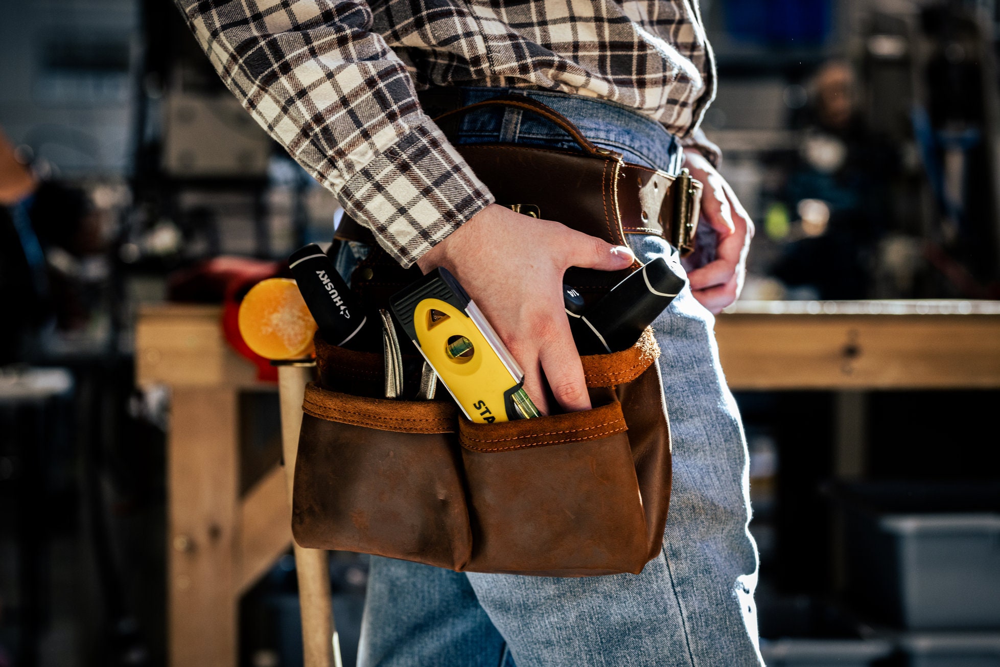 10 Pocket Carpenter Nail & Tool Pouch 2 LEATHER waist bags with 1 MN Work  Belt