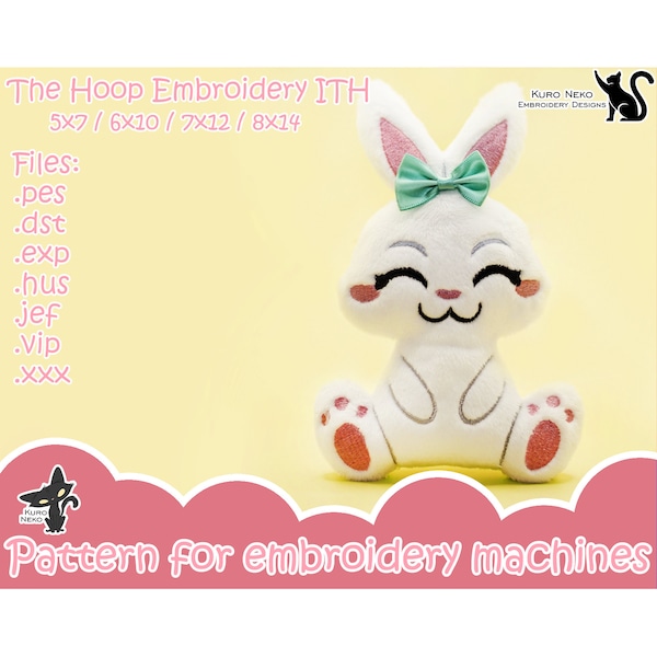 In The Hoop - Digital ITH Plush Pattern | Cute Easter Bunny Girl | Rabbit Softie | ITH Stuffie Embroidery File Instant Download