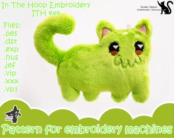 In The Hoop - Digital ITH Plush Pattern | Keychain Cute Cthulhu Cat 4x4| Mem Chibi | Soft Stuffie Charm Embroidery File Instant Download