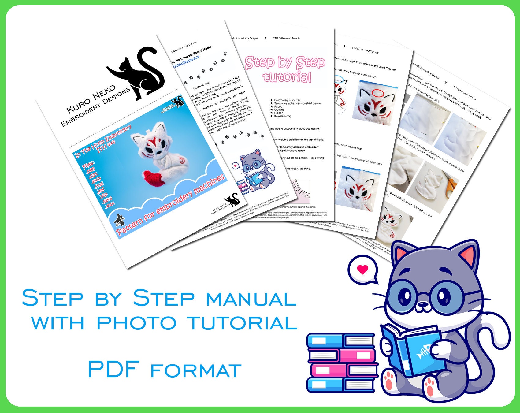 In the Hoop - Digital ITH Plush Pattern | Keychain Cute Tiger Cat 4x4 ...