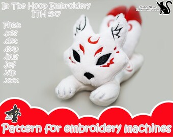 In The Hoop Digital ITH Plüsch Muster | Mütze Japanfuchs Kitsune | Niedliche Muster 13x18 | Chibi Plushie Stickdatei Sofort Download
