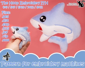 In The Hoop - Digital ITH Plush Pattern | Shark | Cute Charm Keychain 4x4 5x7 6x10 7x12 8x11 Embroidery File Instant Download