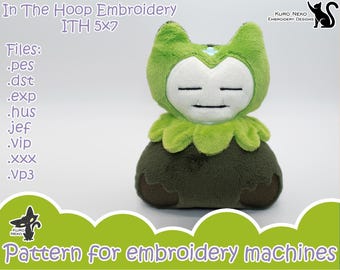 In The Hoop - Digital ITH Plush Pattern | Plushie Cute Chibi Green Poke Monster | Soft Embroidery File Instant Download