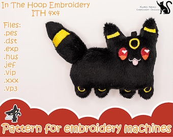 In The Hoop - Digital ITH Plush Pattern | Keychain Plush Umbreon | Cute Eeveelution 4x4 | Charm Embroidery File Instant Download