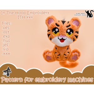 In The Hoop - Digital ITH Plush Pattern | Keychain Tiger 4x4 | Stuffie Wild Cat | Cute Charm Embroidery File Instant Download