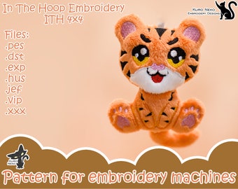 In The Hoop - Digital ITH Plush Pattern | Keychain Tiger 4x4 | Stuffie Wild Cat | Cute Charm Embroidery File Instant Download