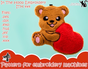 In The Hoop - Digital ITH Plush Pattern | Keychain Valentine Bear | Teddy Heart| Cute Soft Stuffie Charm Embroidery File Instant Download