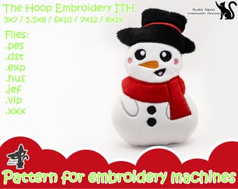 In The Hoop - Digital ITH Plush Pattern | Christmas Snowman Plushie | Cute Stuffie Snow Man Embroidery File Instant Download