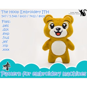 In The Hoop - Digital ITH Plush Pattern | Cute Bear Plushie | Teddy Softie | Teddy Bear ITH Stuffie Embroidery File Instant Download