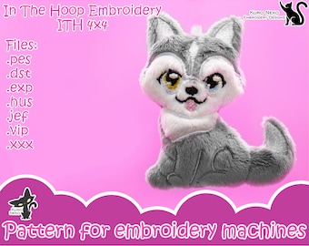 In The Hoop - Digital ITH Plush Pattern | Keychain Dog puppy Husky | Cute doggie Charm 4x4 Embroidery File Instant Download