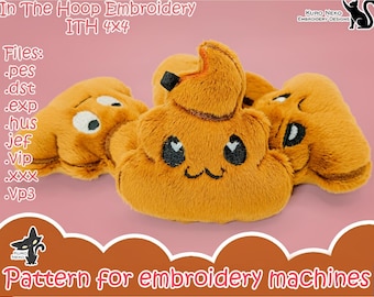 In The Hoop - Digital ITH Plush Pattern | Cute Poop Emoji | Chibi Smile Poop Charm 4x4 Embroidery File Instant Download
