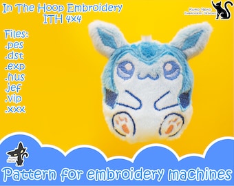In The Hoop - Digital ITH Plush Pattern | Keychain PodgyPlush Poke Bunny | Cute Eeveelution 4x4 | Charm Embroidery File Instant Download