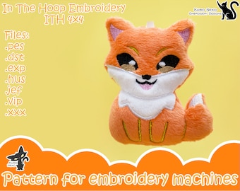 In The Hoop - Digitales ITH Plüschtier | Schlüsselanhänger Kawaii Fuchs | Süßer Plushie Soft Charm 100x100 Stickdatei Instant Download