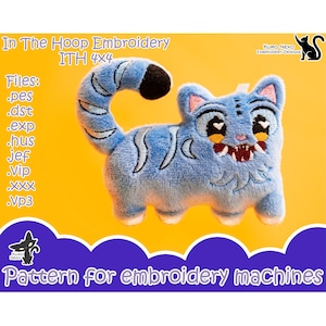 In The Hoop - Digital ITH Plush Pattern | Keychain Cute Tiger Cat 4x4| Mem Chibi Kpop | Soft Stuffie Charm Embroidery File Instant Download