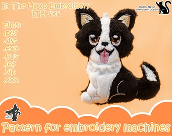 In The Hoop - Digital ITH Plush Pattern | Keychain Dog - Border Collie | Cute doggie Charm 4x4 Embroidery File Instant Download
