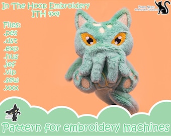 In The Hoop - Digital ITH Plush Pattern | Keychain Cute Cthulhu Cat 4x4 H.P. Lovecraft | Charm Embroidery File Instant Download