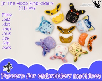 In The Hoop - Digital ITH Plush Pattern | Keychain Podgy Plush Poke Bunny | Cute Evelution 4x4 | Charm Embroidery File Instant Download