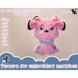 In The Hoop - Digital ITH Plush Pattern | Keychain Chibi Pink Dog | Cute Charm 4x4 Embroidery File Instant Download