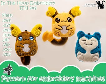 In The Hoop - Digital ITH Plush Pattern | Keychain Squish Electric Snorlax Poke | Anime Monster Charm 4x4 Embroidery File Instant Download