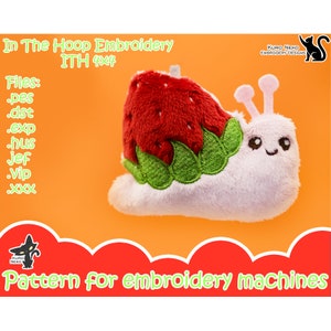 In The Hoop - Digital ITH Soft Plush Pattern | Keychain Chibi Snail Strawberry | Cute Stuffie Charm 4x4 Embroidery File Instant Download
