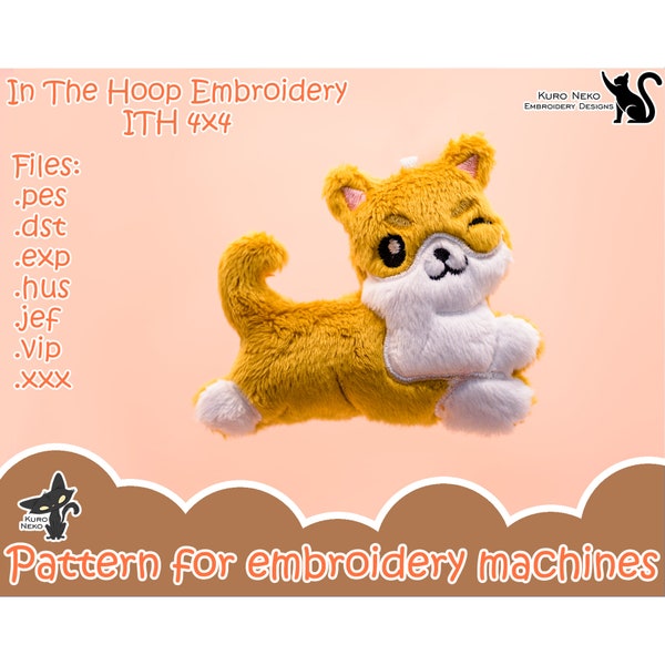 In The Hoop - Digital ITH Plush Pattern | Chibi Keychain Shiba Inu Dog | Cute Charm 4x4 Embroidery File Instant Download