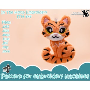 In The Hoop - Digital ITH Plush Pattern | Keychain Chibi Tiger | Stuffie Wild Cat | Cute Charm 4x4 Embroidery File Instant Download
